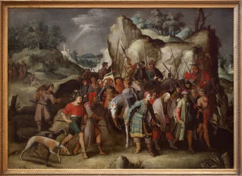 Sint Paulus leidt naar Damascus (Syrië), na zijn bekering. Dit schilderij, direct van een gravure door Lucas van Leiden (1509), stelt de episode voor na de val van het paard van Saul van Tarsus, die Sint Paulus zal worden, na te zijn neergeslagen