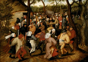 Bruiloftsdans in de open lucht (olieverf op paneel)