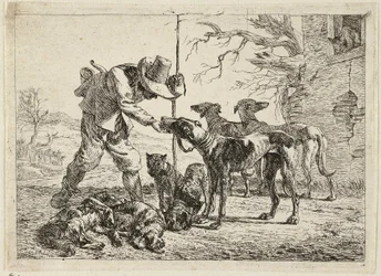 Jager met zeven honden