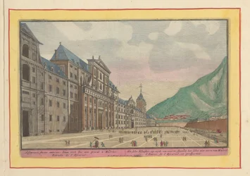 Gezicht op het voorplein en de facade van het Escorial
