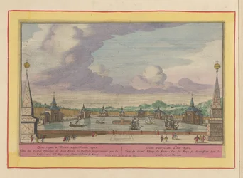 Grote vijver met schepen in de tuinen van het Palacio del Buen Retiro te Madrid