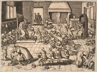 De klas. Apen die les krijgen en gestraft worden in een klaslokaal
