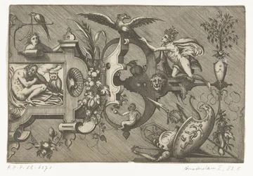 Rechterhelft van een grote cartouche met een voorstelling van de Nacht