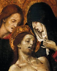 Kruisafneming (Deposizione), detail van Sint Johannes, de Maagd Maria en Christus, begin 16e eeuw
