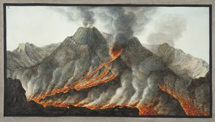 Krater van de Vesuvius naar een oorspronkelijke tekening ter plaatse gemaakt in 1756, plaat 10 uit ‘Campi Phlegrai: Observaties van de vulkanen van de Twee Siciliën’, door Sir William Hamilton (1730-1803)