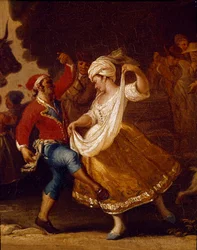 Dansscène en volksfeest in Napels (detail)