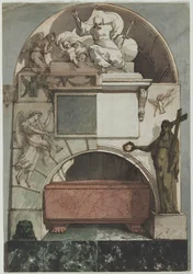 Ontwerp voor een Fresco van een Graf van een Kunstenaar in de Certosa van Bologna (recto)