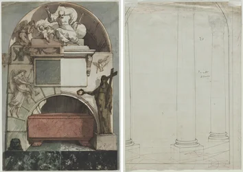 Ontwerp voor een Fresco van een Graf van een Kunstenaar in de Certosa van Bologna (recto); Architecturale Tekening van Kolommen (verso)