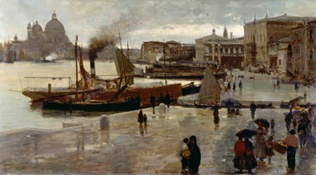 Riva degli Schiavoni (promenade), door Pietro Fragiacomo (1856-1922)