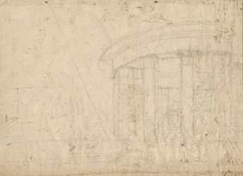 Architectonische Fantasie op een Rond Tempel Omgeven door een Wandelgang (verso)