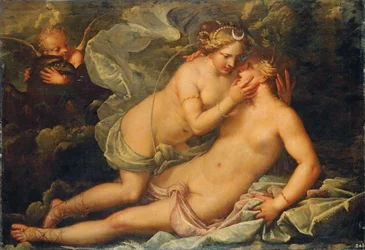 Jupiter in de gedaante van Diana en de nimf Callisto