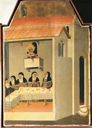 De gezegende nederigheid leest wonderbaarlijk in de refter van Santa Perpetua, tegel van het altaarstuk van de gezegende nederigheid