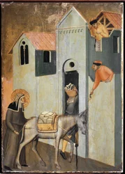 De heilige brengt stenen om een nieuw klooster te bouwen in Florence (detail)