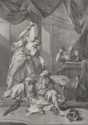 Jael slaat een tentpin in de slaap van de slapende Sisera, ca. 1730-39