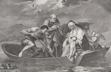 De vlucht naar Egypte, met de Heilige Familie in een boot, 1730-50