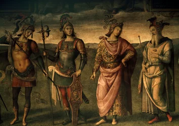 Leonidas Lacedaemonian, Horatius Cocles, Publius Scipio, Pericles van Athene, Allegorieën van Moed en Gematigdheid met Zes Antieke Helden