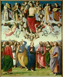 De Hemelvaart van Christus. Schilderij van Pietro Vannucci, genaamd Il Perugino (De Perugino) (1450-1523), 1496. 3,25 x 2,65 m. Lyon, Museum voor Schone Kunsten