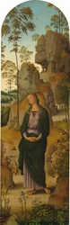 De Kruisiging met de Maagd, Johannes, Hiëronymus en Maria Magdalena [rechterpaneel], ca. 1482-1485 (olieverf op paneel overgebracht op doek)