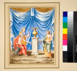 Jupiter zittend naar links met een Adelaar en een Vrouwelijke Figuur