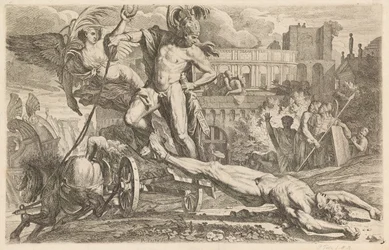 Achilles sleept het lichaam van Hector rond de muren van Troje