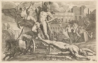 Achilles sleept het lichaam van Hektor rond de muren van Troje