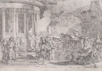 Sinorix gedragen uit de tempel van Artemis, proberend te ontsnappen aan de effecten van het vergif