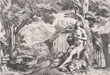 De Verloren Zoon tussen de Varkens, uit een serie van vier prenten