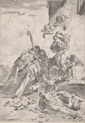 Drie Lucchese heiligen die bij de Maagd bemiddelen voor de slachtoffers van de pest, ca. 1630-31