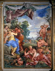 Allegorie van de vier leeftijden, de Zilveren eeuw Fresco door Pietro da Cortona (Pietro Berrettini) (1596-1669) 1637 Salle du Poele (Stanza della Stufa), Palatijngalerij, Palazzo Pitti, Florence