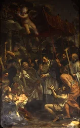 Sint Charles draagt de Heilige Nagel in processie tijdens de pest