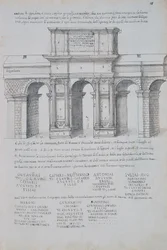 Boog van Claudius in Rome, tekening, uit Romeinse Oudheden, door Pirro Ligorio (1513-1583)