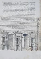 Porta Maggiore in Rome, tekening, uit Romeinse Oudheden, door Pirro Ligorio (1513-1583)