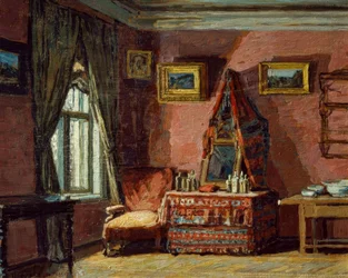 De slaapkamer in het huis van de componist Pjotr I. Tsjaikovski
