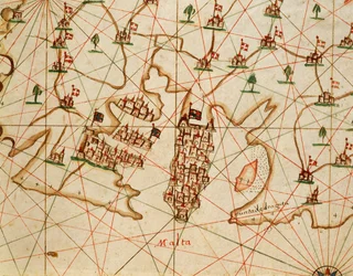 Eiland Malta, uit portolaanatlas bestaande uit zes kaarten, door Placido Caloiro en Francesco Oliva, perkament. 1646.