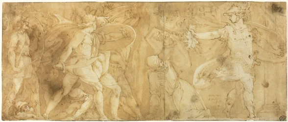 Perseus met het hoofd van Medusa, Phineus en zijn volgelingen in steen veranderend