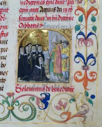 Bisschop zegent de nonnen uit het Pontificale van Bisschop Erasmus Ciolek, c.1510