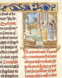 Zegening van een verwoeste begraafplaats door een bisschop, uit het Pontificale van bisschop Erasmus Ciolek