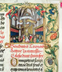 Kroning van de Koningin van Polen uit het Pontificale van Bisschop Erasmus Ciolek, c.1510