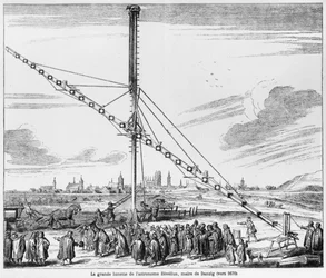 De Grote Astronomische Telescoop van Johannes Hevelius (1611-1687) illustratie uit Machina Coelestis door Hevelius, Gdansk, gepubliceerd 1670
