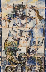Azulejo-tegels in de paleistuinen met zeedieren