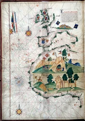 Portulan van de westkust van Afrika met de Canarische Eilanden. Geografische kaart van de Portugees Luis Lazare (16e eeuw)