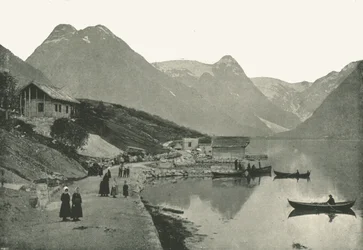 Mundal, aan de Fjaerlandsfjorden, Sogn, Noorwegen, 1895