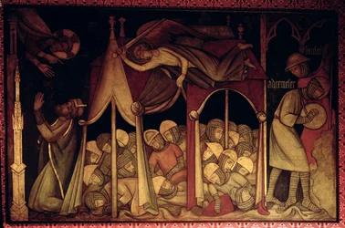 De geschiedenis van Hizkia, reconstructie van een muurschildering oorspronkelijk in de Painted Chamber van het Palace of Westminster
