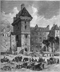 Uitzicht op de Toren van Jean Zonder Vrees (15e eeuw), laatste overblijfsel van het Hotel de Bourgondië, Parijs