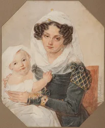 Portret van gravin Maria Nikolajevna Volkonskaja 1805-1863 met zoon Nikolaj, 1826
