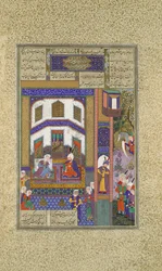 Mihrab Uit Zijn Woede Op Sindukht, Folio 83v uit het Shahnama Boek der Koningen