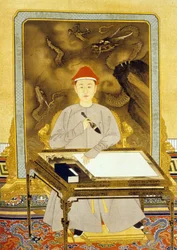Heng Tsu of Kangxi, Keizer van China aan zijn schrijftafel