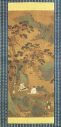 Twee geleerden die de Qin en Erhu spelen onder een dennenboom