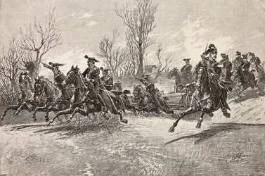 Artillerie te paard, Italiaans leger, gravure naar tekening van Quinto Cenni, uit L