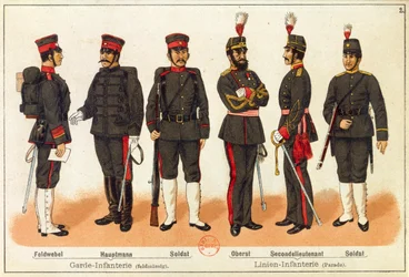 Sino-Japanse Oorlog - Uniformen van het Japanse leger, gravure, Leipzig